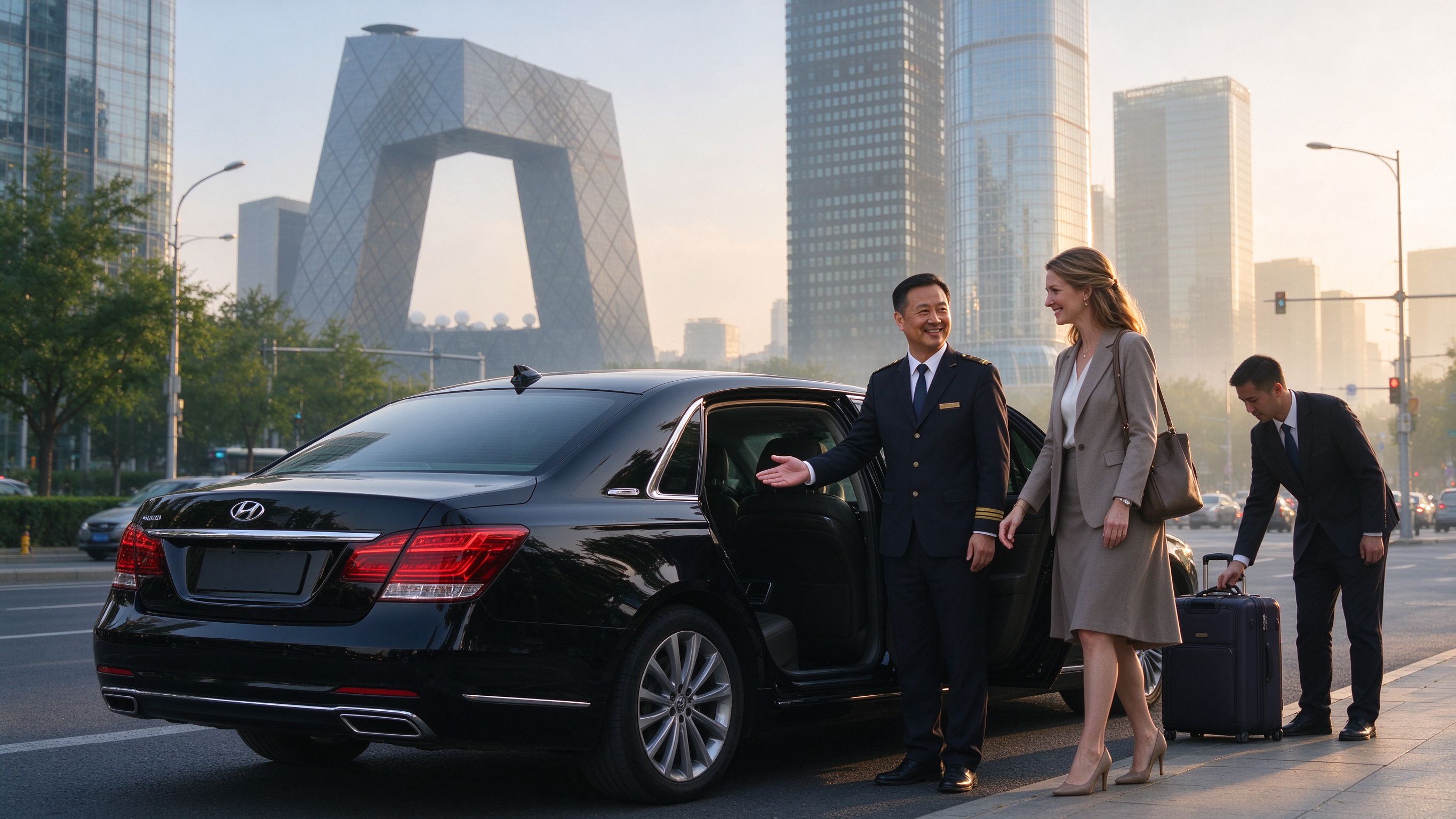 Beijing private car service - chauffeur opening door for traveler